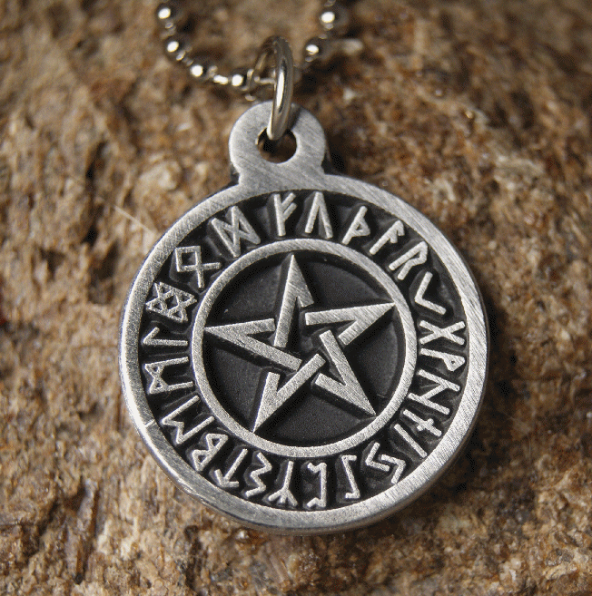 Rune Pentagram Pendant Pewter Necklace with Chain | eBay